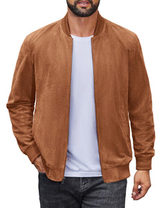 COOFANDY Men's Lightweight Suede Bomber Jackets Casual Varsity Jacket Vintage Faux Leather Jackets