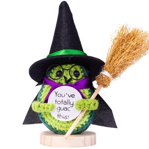 Halloween Emotional Support Cucumber, Cute Knitted Crochet Doll with Witch Hat Toy Halloween Decoration Gifts