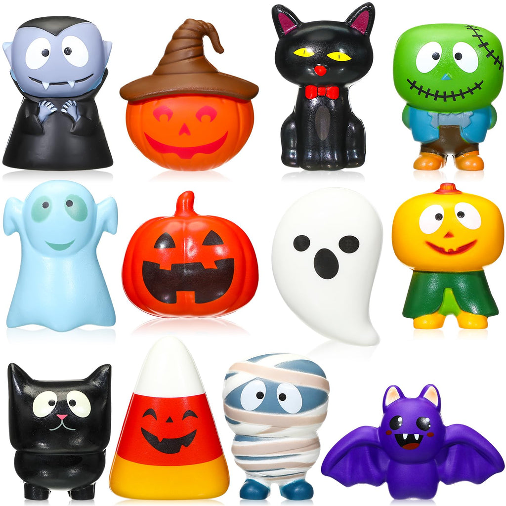 12 Pcs Halloween Toys Halloween Slow Rising Toys Halloween Toys Pumpkin Vampire Mummy Bat Stress Relief Dolls for Halloween Party Favors Trick or Treat Bags Classroom Prizes