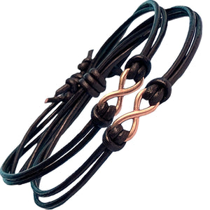 BeGenuine Store Matching Leather Bracelets for Couples Bronze Infinity Charm - Handmade Adjustable Friendship Wristbands - Perfect His and Hers Gifts, 8th Anniversary Present