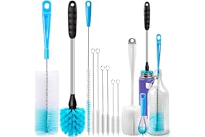 Holikme Bottle Brush Tube Cleaning Lab Set with Long Handle, Cup Cleaner for Washing Narrow Neck Beer Wine Decanter Pipes Lids Sinks Cap Covers, White