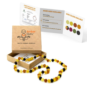 Amber Guru Baltic Amber Necklace for Women and Men (Authentic, Certified) - 17.7 inches, Multi (Raw/Unpolished) - Unisex Amber Jewelry for Adults - Amber Bead Necklace