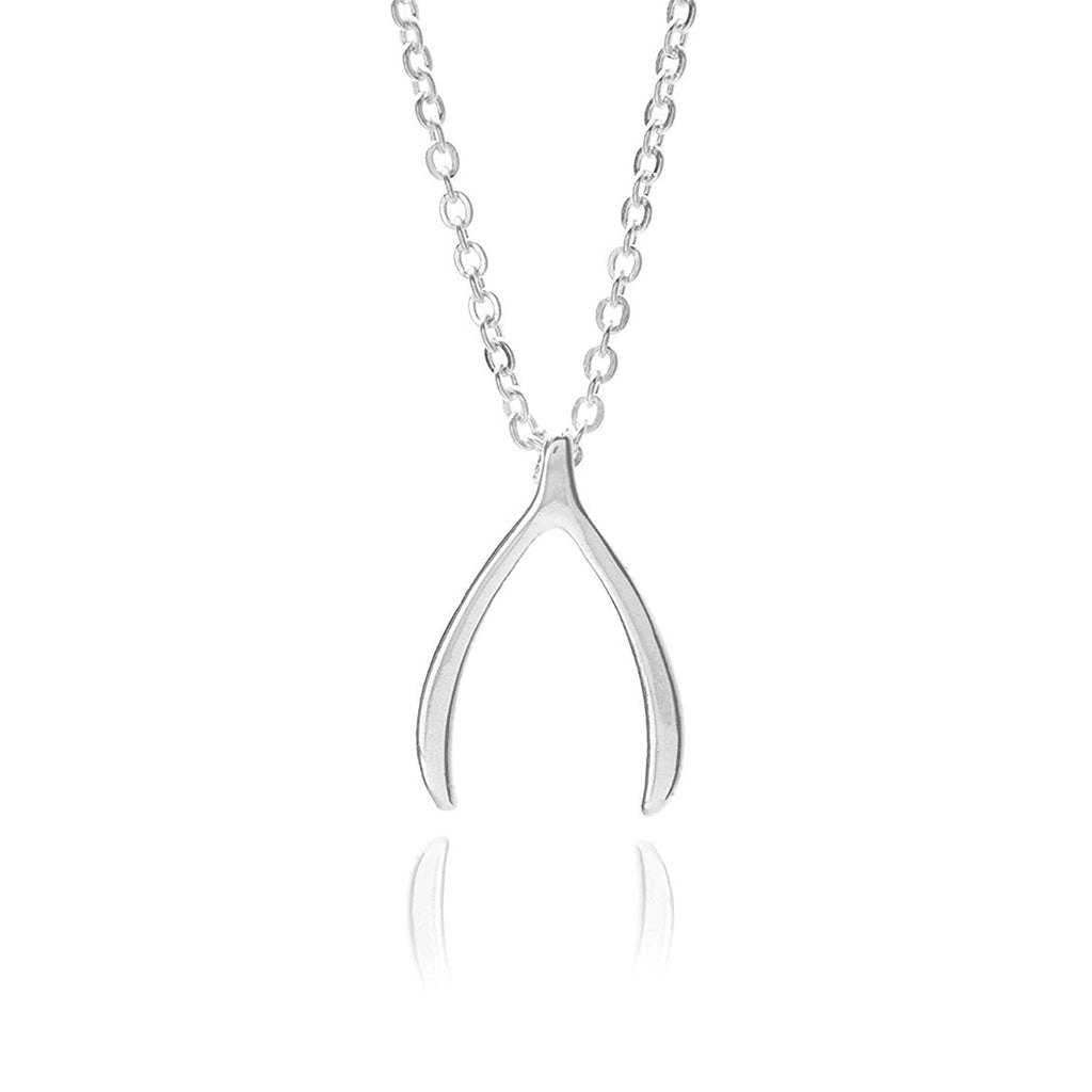 Dainty Silver Wishbone Necklace Premium Quality Wishbone Jewelry Necklace With Brilliant Finish, 3/4" Pendant and 18" Chain Wishbone Jewelry By GMJ