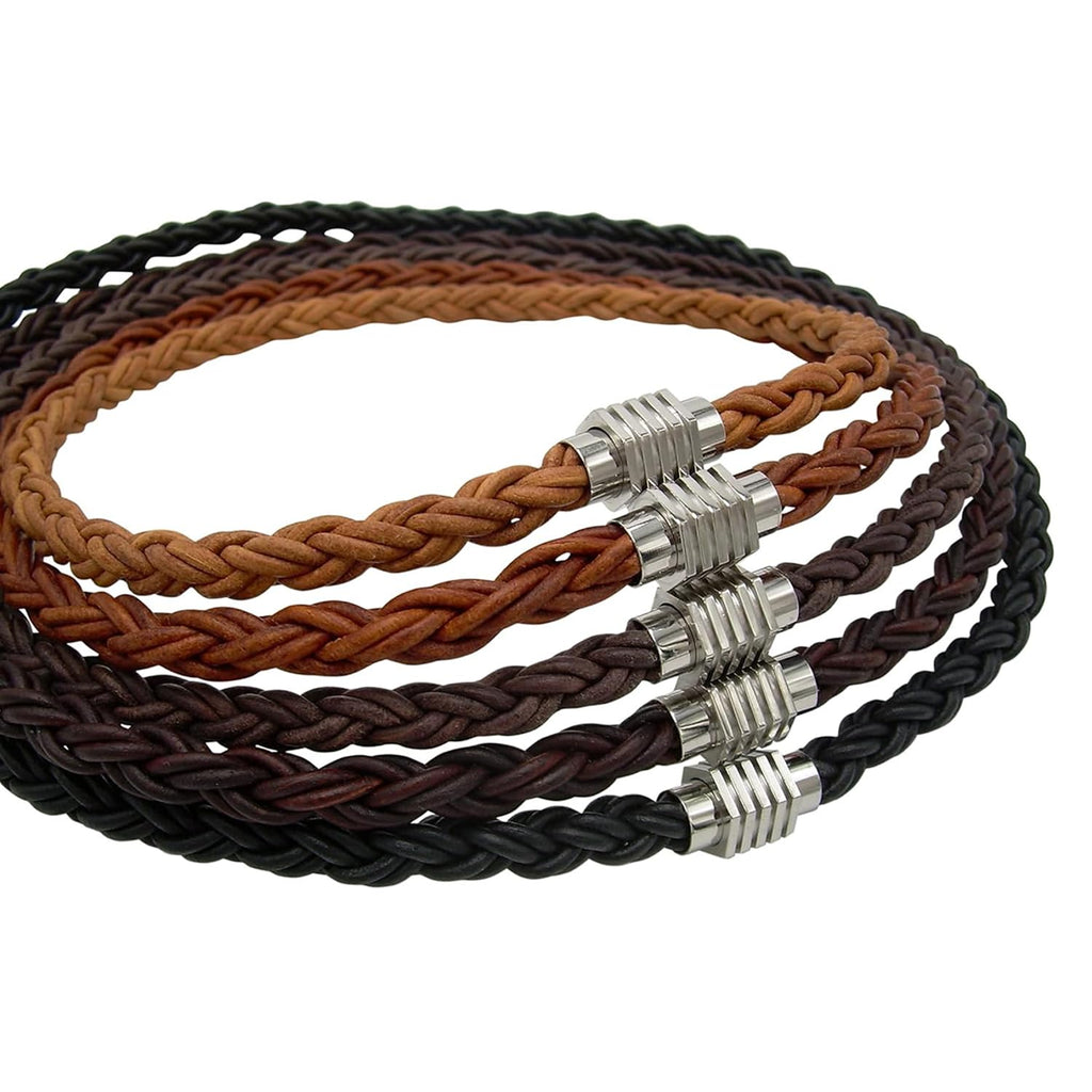 Urban Survival Gear USA Thick Handmade Choker Necklace for Men - Leather Necklace with Industrial Stainless Steel Magnetic Clasp for Extended Durability - 16,18,20,22,24 inch or Custom