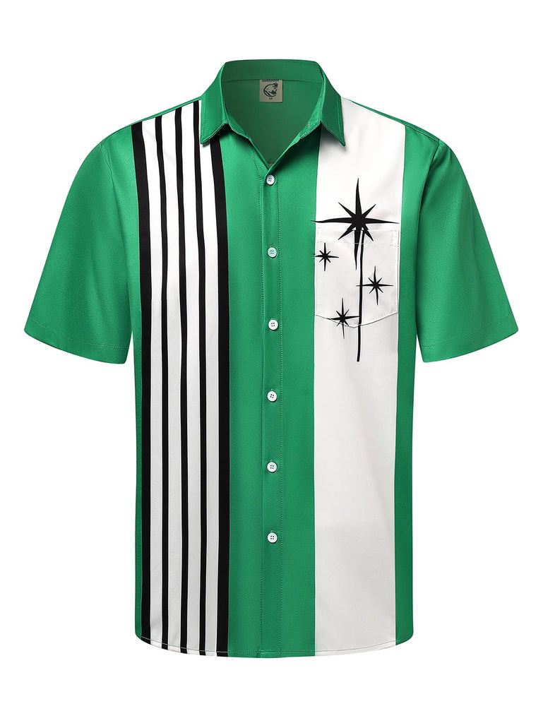 Hardaddy Men's Vintage Bowling Shirt Short Sleeve Button Down Hawaiian Summer Beach Printed Casual Shirts Star Green XXL