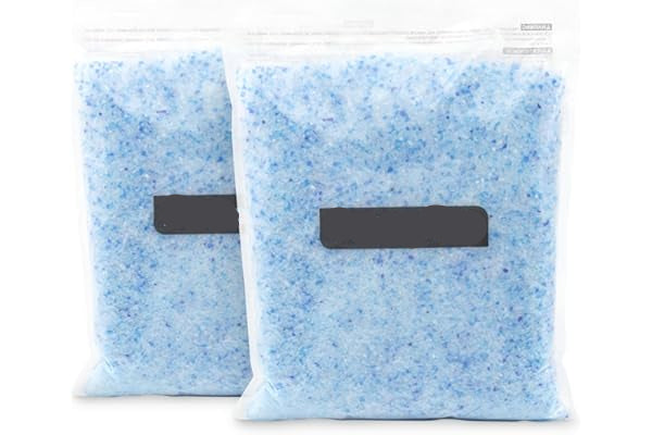 Two bags of blue pet sand with Petsafe logo on a white background