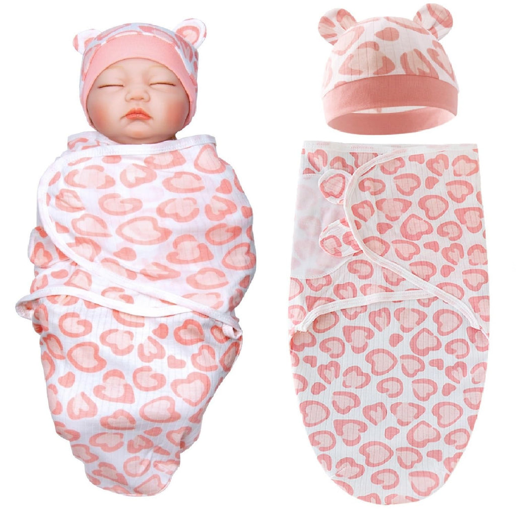 Reborn Baby Dolls Clothes Outfit Accessories Pink Heart Swaddle Blanket & Hat 2 Pcs Set for 17-22 Inch Reborn Doll Newborn Girl&Boy