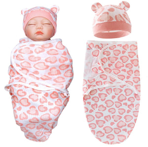 Reborn Baby Dolls Clothes Outfit Accessories Pink Heart Swaddle Blanket & Hat 2 Pcs Set for 17-22 Inch Reborn Doll Newborn Girl&Boy