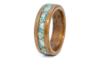 Wood Ring Walnut Bentwood Ring Wooden Turquoise Inlay Wedding Band Handmade Wood Ring Custom Men Women Wood Band Engagement Anniversary