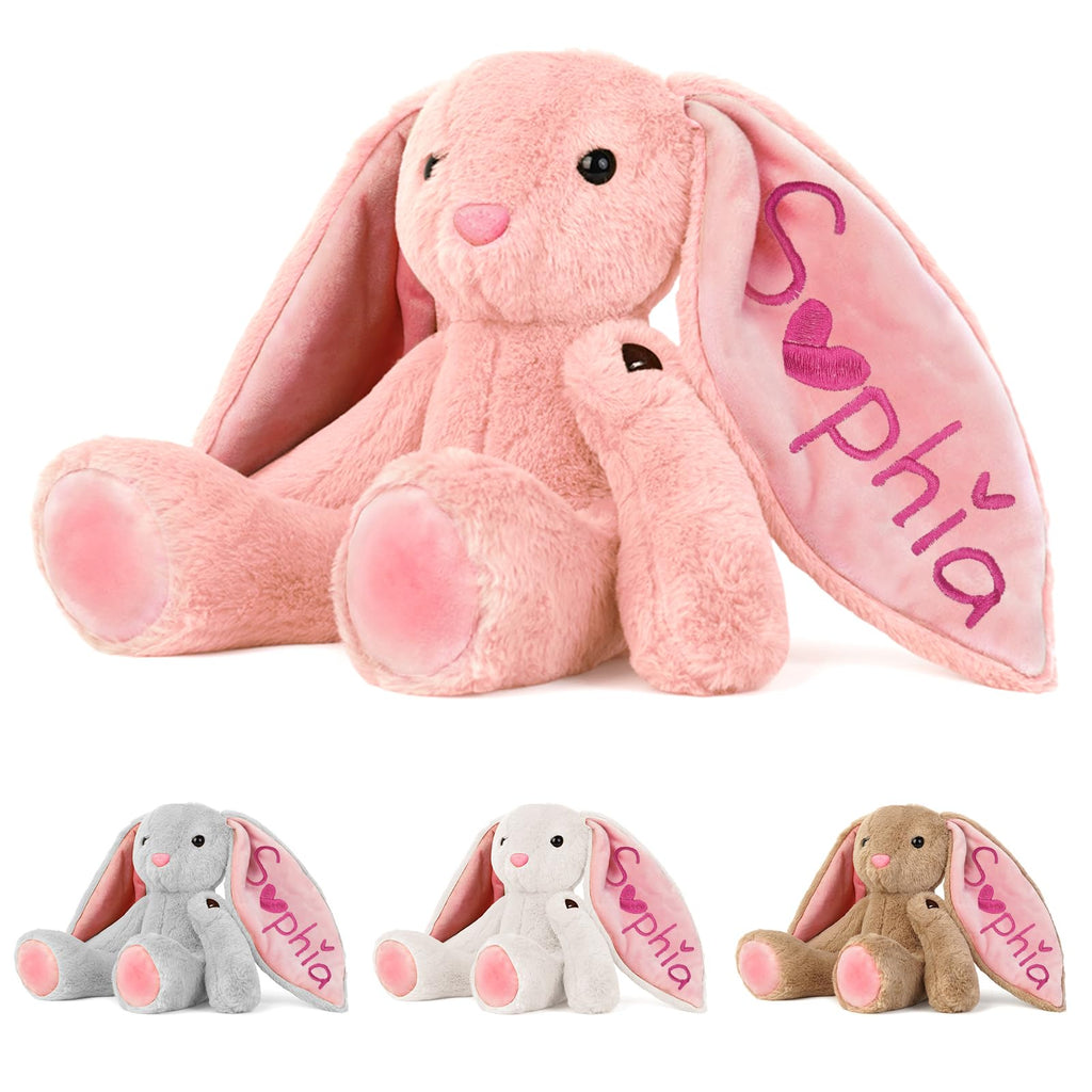 Personalized Bunny Plush for Kids Custom Bunny with Embroidered Name, Stuffed Animal for Toddler 1-3+ Girls Boys Bunnys Plush Toys Personalized Baby Newborn Kids Gifts for First Birthday Easter