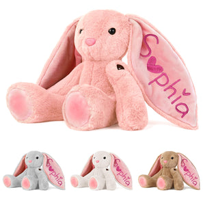 Personalized Bunny Plush for Kids Custom Bunny with Embroidered Name, Stuffed Animal for Toddler 1-3+ Girls Boys Bunnys Plush Toys Personalized Baby Newborn Kids Gifts for First Birthday Easter