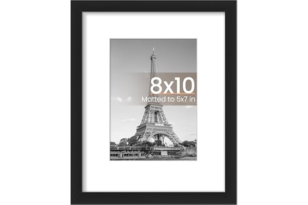 upsimples 8x10 Picture Frame, Display Pictures 5x7 with Mat or 8x10 Without Mat, Wall Hanging Photo Frame, Black, 1 Pack