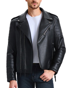 WULFUL Men's Leather Jackets, Faux Bomber Jacket for Men Motorcycle Lapel Asymmetric Zip-Up Slim Fit Biker Coat