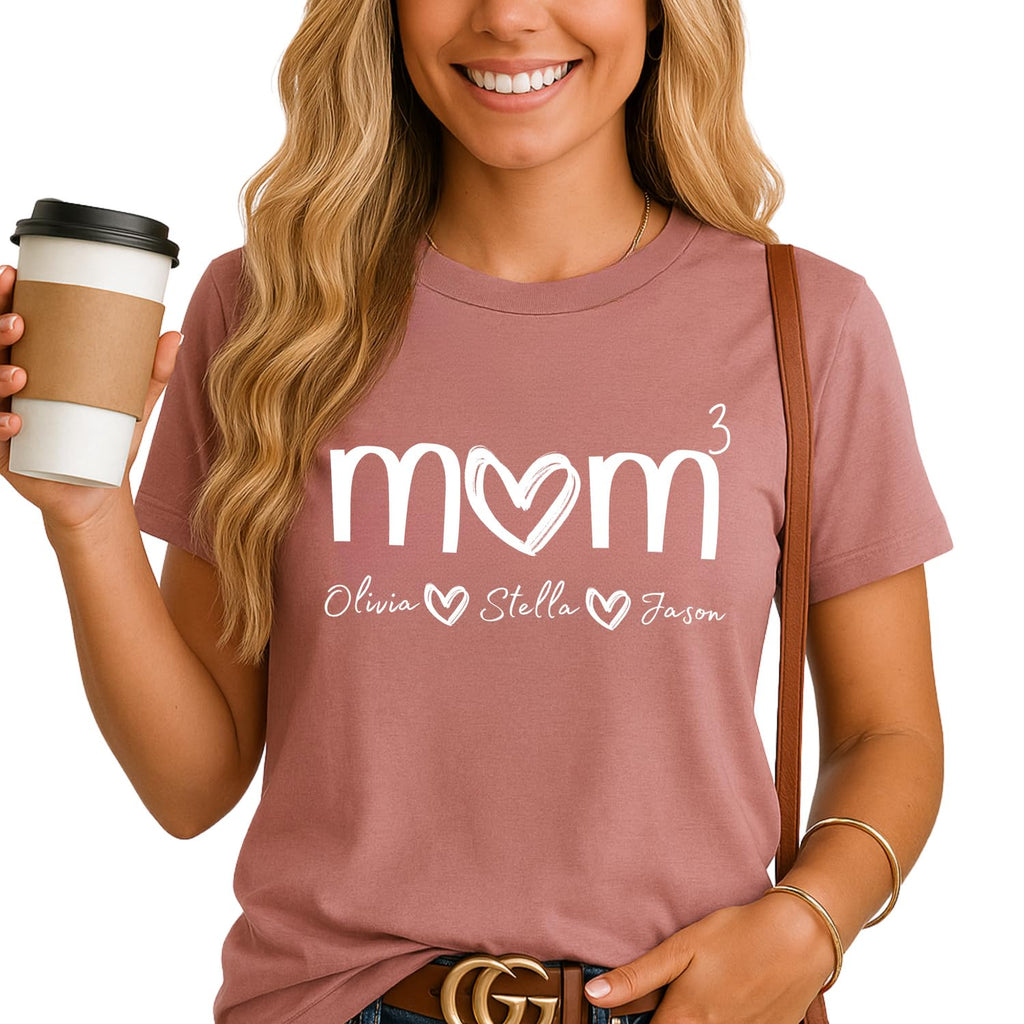 Personalized Handmade Mom Shirt – Custom Mother T-Shirt with Kids' Names, for Mama, Mom of 2 3 4 5 6 Outfit Heather Mauve