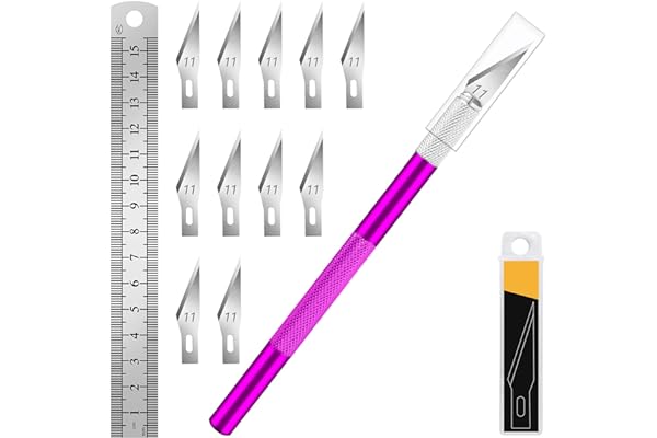 DIYSELF 1 Pcs Craft Hobby Knife Exacto Knife with 11 Pcs Stainless Steel Blade Kit, 1pcs Steel 15CM Ruler for Art, Scrapbooking, Stencil (Purple)
