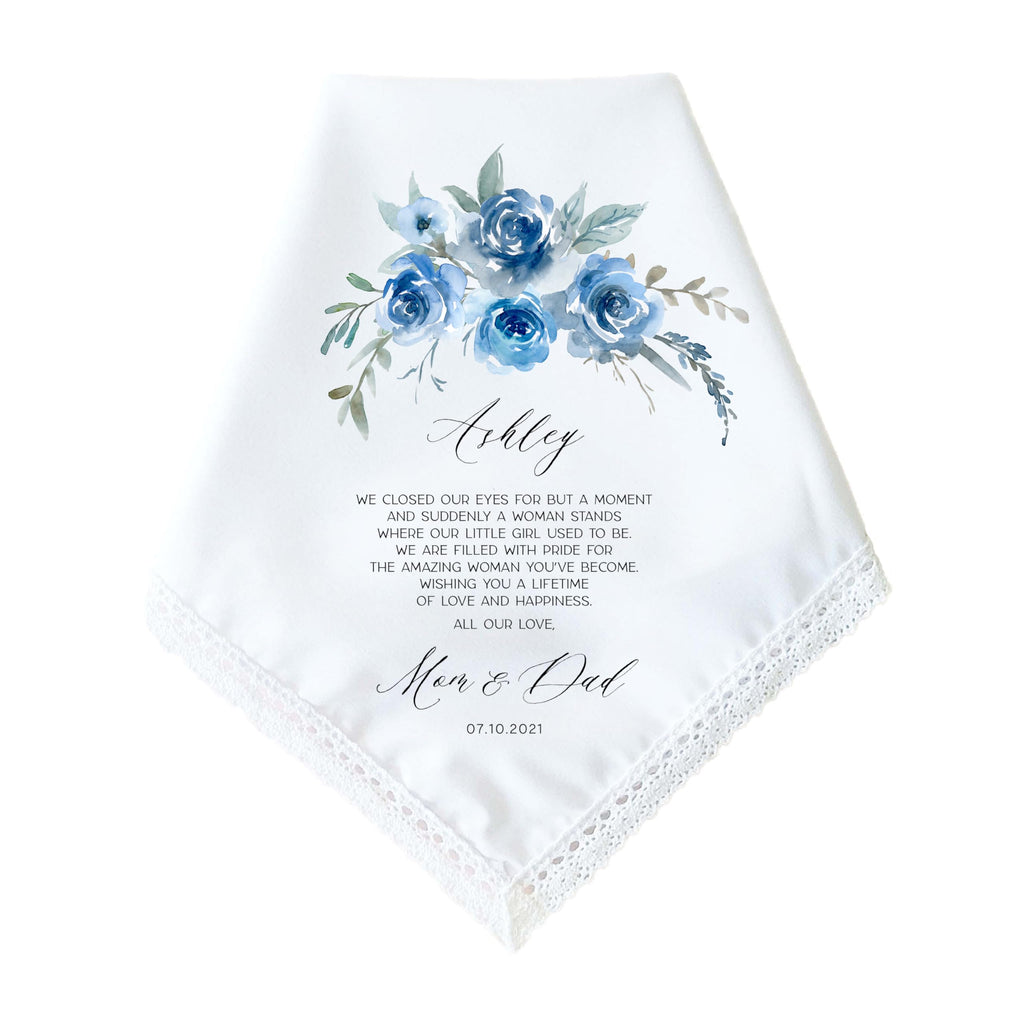 Daughter Wedding Gift | Personalized Wedding Handkerchief Gift for Daughter from Mom, Dad, Parents | Something Blue Gift for Bride | Bridal Shower Gift for Bride | Keepsake