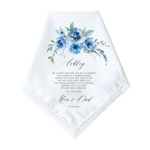 Daughter Wedding Gift | Personalized Wedding Handkerchief Gift for Daughter from Mom, Dad, Parents | Something Blue Gift for Bride | Bridal Shower Gift for Bride | Keepsake