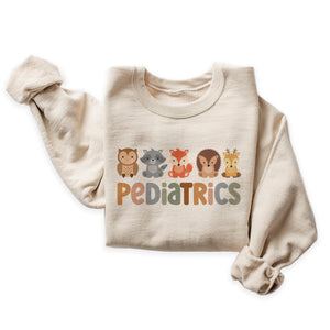 Pediatrics Department Sweatshirt, Cute PEDS Woodland Animals Sweater, Pediatric Nurse Doctor Gift, Nursing School Grad, Pediatrics Department, Nurse Week Unisex Crewneck Sand