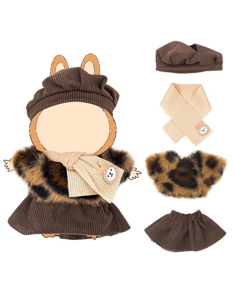 Clothes for Lububu 17cm Dolls(NO Doll) Doll Outfits Suit for Lububu Cute Stylish Dress Up Set for lububu Patterned Valentine's Day Gifts Skirt with Top+Skirt+Hat+Scarf