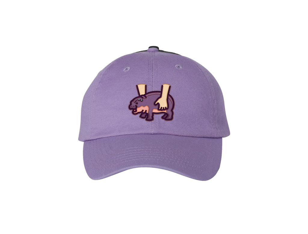Moo Deng Baby Hippo Embroidered Dad Hat - Lavender Hat with Moo Deng Embroidery