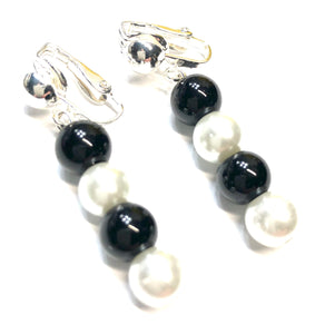 Handmade Black & White Clip On Earrings Women Gift Anniversary Wedding