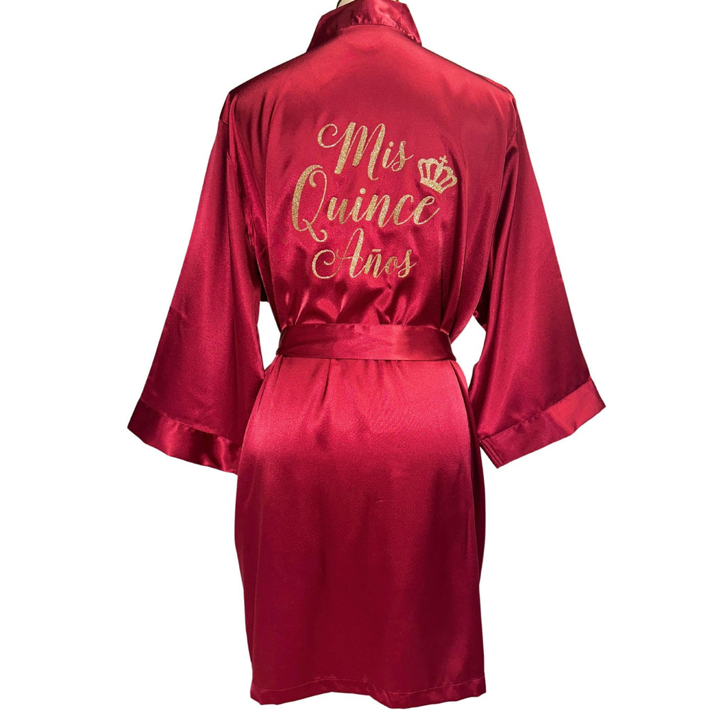 Joyma Belle Gifts Personalized Satin Robe for Quinceañera, Mis Quince, Sweet 16, Bridesmaid, or Birthday, Custom Glitter Design Mis 15 Batas with Crown, Tiara, or Butterfly Symbol
