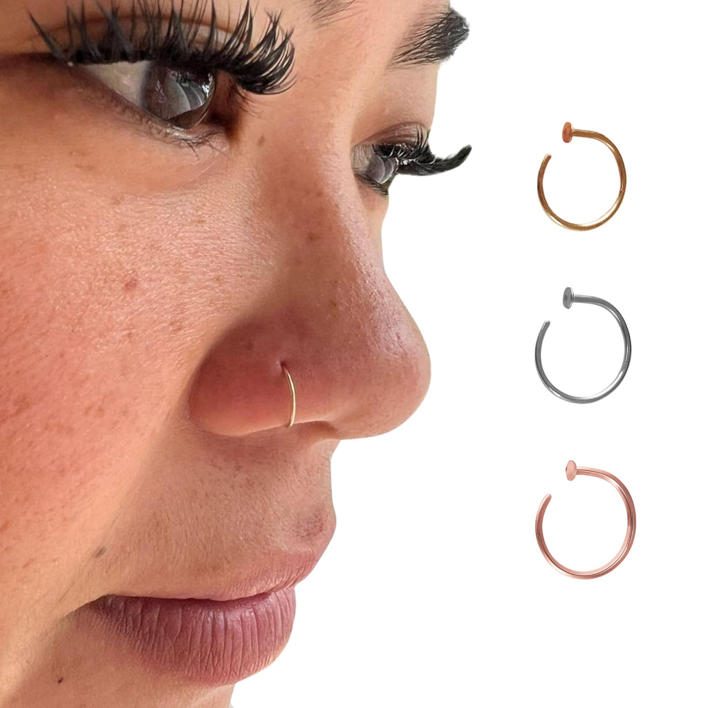 Ellie J Maui 22g 6mm - 7mm 14k Gold Filled Adjustable Hoop Nose Ring - 22 Gauge 6-7MM (24g 6mm to 7 mm, 14k Rose Gold Filled)