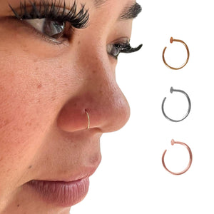 Ellie J Maui 22g 6mm - 7mm 14k Gold Filled Adjustable Hoop Nose Ring - 22 Gauge 6-7MM (24g 6mm to 7 mm, 14k Rose Gold Filled)