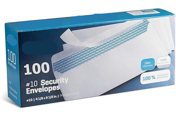 Box of Aimoh #10 Security Envelopes with blue and white design