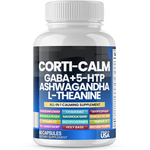 Vitamax Corti-Calm supplement bottle on a white background