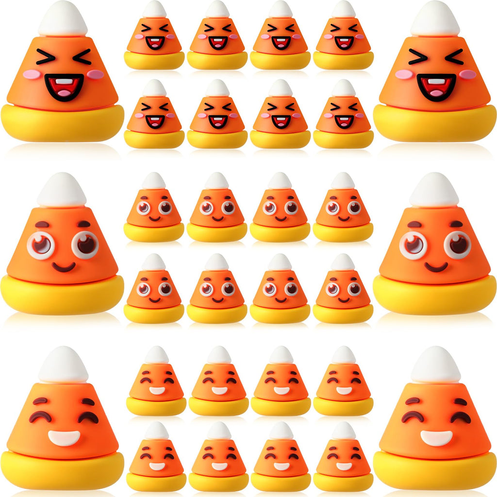 30 Pcs Dollhouse Accessories Halloween Mini Candy Corns Bulk Thanksgiving Fake Tiny Candy Corn Charms Small Statue Toys with 3 Facial Expressions for Halloween Fall & DIY Crafts