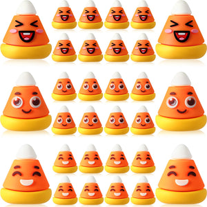 30 Pcs Dollhouse Accessories Halloween Mini Candy Corns Bulk Thanksgiving Fake Tiny Candy Corn Charms Small Statue Toys with 3 Facial Expressions for Halloween Fall & DIY Crafts