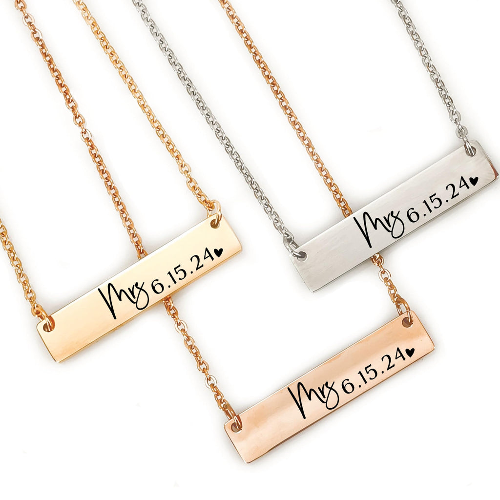 Mrs Necklace Gold Future Mrs Necklace Wedding Date Necklace Personalized Mrs Necklace For Bride Date Necklace Engagement Gift Mrs Jewelry CHARLOTTE-BAR