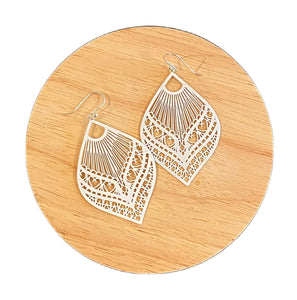 White Filigree Enameled Teardrops on Sterling Silver Earrings