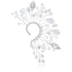 Silver Leaves Elf Ear Cuff Single Left Ear Pearl Fairy Ear Cuff