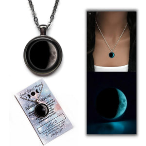 Custom Birth Moon Phase Necklace – Glow in the Dark Personalized Date Pendant, 16/20/25mm, Silver/Bronze – Unique Anniversary or Birthday Gift, Optional Text on Back