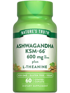 Nature's Truth KSM-66 Ashwagandha | 60 Caplets | with L-Theanine | Vegan, Non-GMO, & Gluten Free Supplement