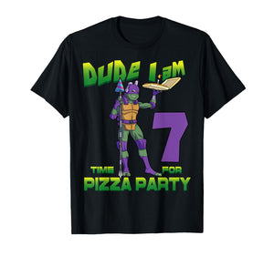 Mademark x Teenage Mutant Ninja Turtles - Dude I am 7 Years Old Donnie Pizza Birthday Party T-Shirt