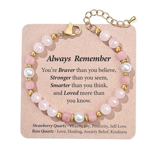 Quietsun Stocking Stuffers for Teens Girl Gifts Teenage 2025 Christmas Women Gift Mom Birthday Gifts Ideas 13 Year Old Rose Quartz Bracelet Dainty Healing Protection Valentines Day Her Easter Basket