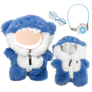 3 Pcs Handmade Clothes and Accessories for 17 cm Dolls Including 1 Shark Jumpsuit with Zipper 1 Glasses 1 Camera Pendant Premium Stylish Doll Clothes Replacement Present for Girls (NO Doll) Blue