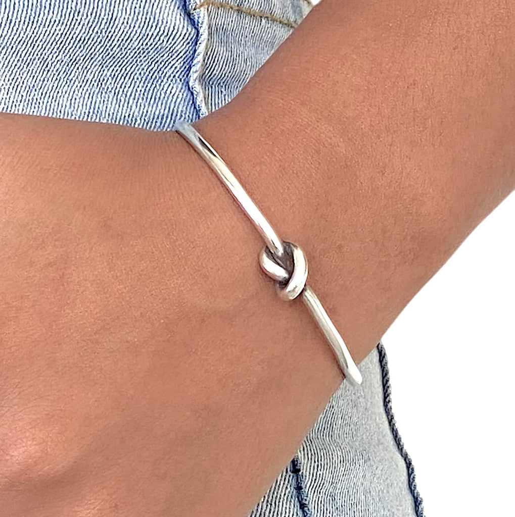 Handmade Sterling Silver Knot Cuff Bracelet, Minimalist Rustic Simple Tied Silver Wire, Adjustable 6 7/8 inches Cuff, Women size M-L, Men size S-M, Gift for Her or Him