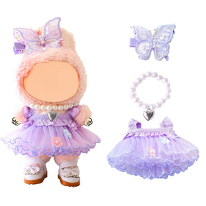 15cm 17cm Doll Clothes Set for Lububu, Purple Princess Dress Summer Outfit with Tulle Skirt, Hairpin & Pearl Necklace?Cute Clothing and Accessories Designer for 6.7 Inch Women Girl Dolls Display