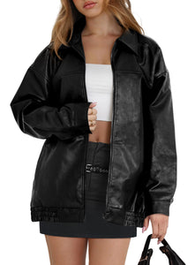 WIHOLL Womens Leather Jackets Faux Suede Oversized Fall Motorcycle Coats Fashion Winter Outfits Clothes Y2k Tops