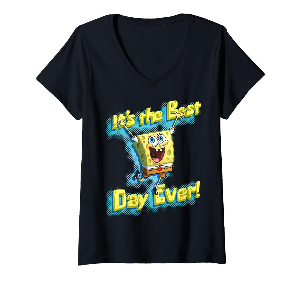Womens Spongebob Squarepants It's The Best Day Ever! V-Neck T-Shirt