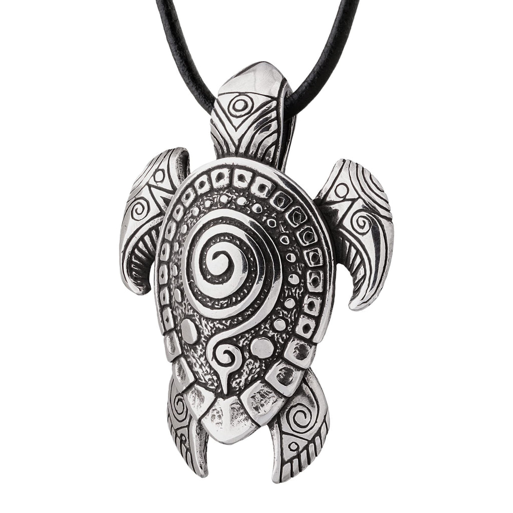 PAKABONE Sea Turtle Nautical Necklace - Maori Style Silver Pendant - Polynesian Tatto Style - Maori Ocean Jewelry Gift for Men Women