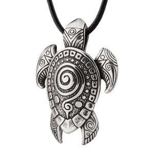 PAKABONE Sea Turtle Nautical Necklace - Maori Style Silver Pendant - Polynesian Tatto Style - Maori Ocean Jewelry Gift for Men Women