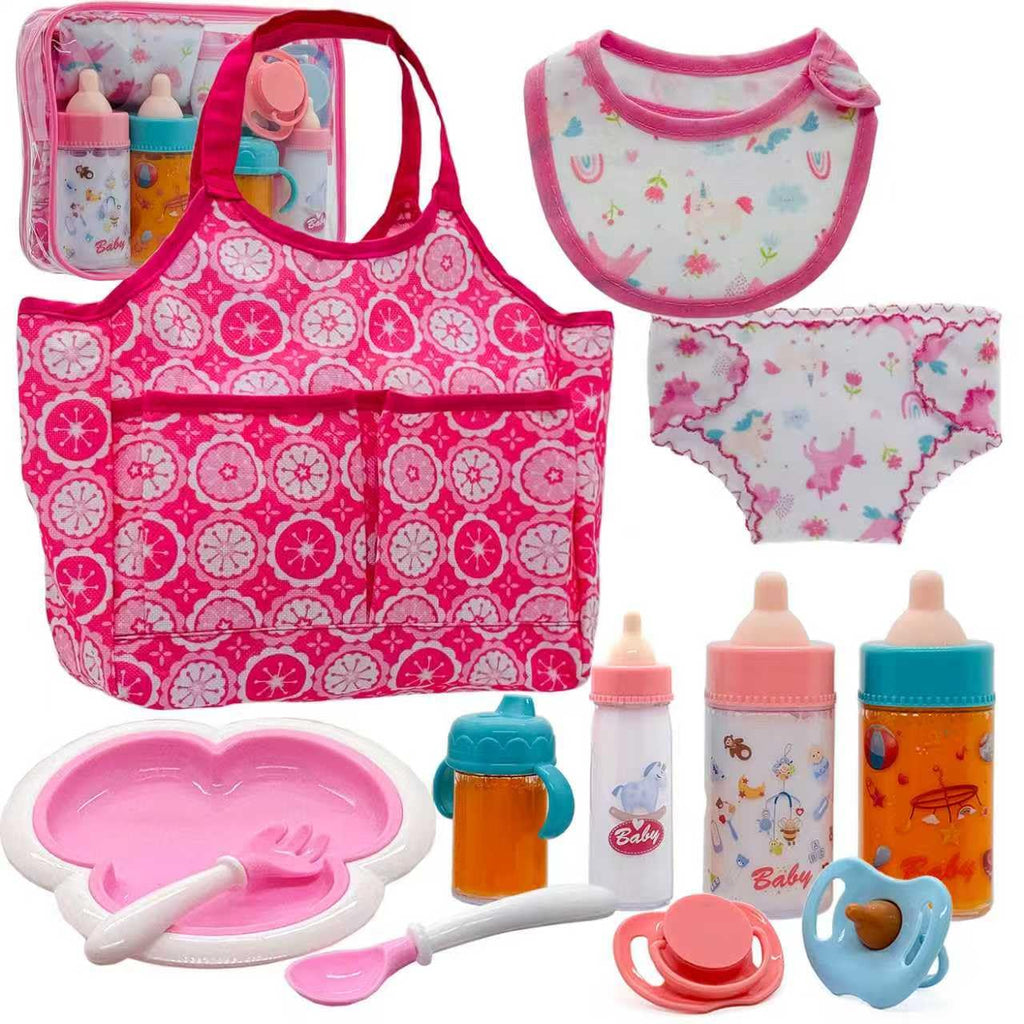 Baby Doll Accessories Magic Bottle Set - Doll Feeding Pretend Playset with Disappearing Milk & Juice Bottles,Handbag Pacifiers Bowl Diaper & Bib Doll Bottle Toys set Gift for Kids Girls Ages 3+