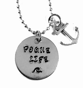 The Spider's Parlor Pogue Life Outerbanks Hand Stamped Aluminum Necklace with Anchor Charm