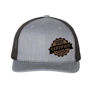 Certified OSHA Violator Hat, Richardson 112 Trucker Cap, Funny OSHA Violator Hat, Heather Grey/Black