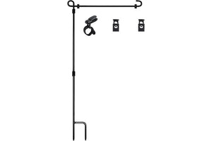HOOSUN Garden Flag Stand,Premium Garden Flag Holder Pole Metal Powder-Coated Weather-Proof Paint with Graden Flag Clip and Spring Stoppers Without Flag Garden Decorations